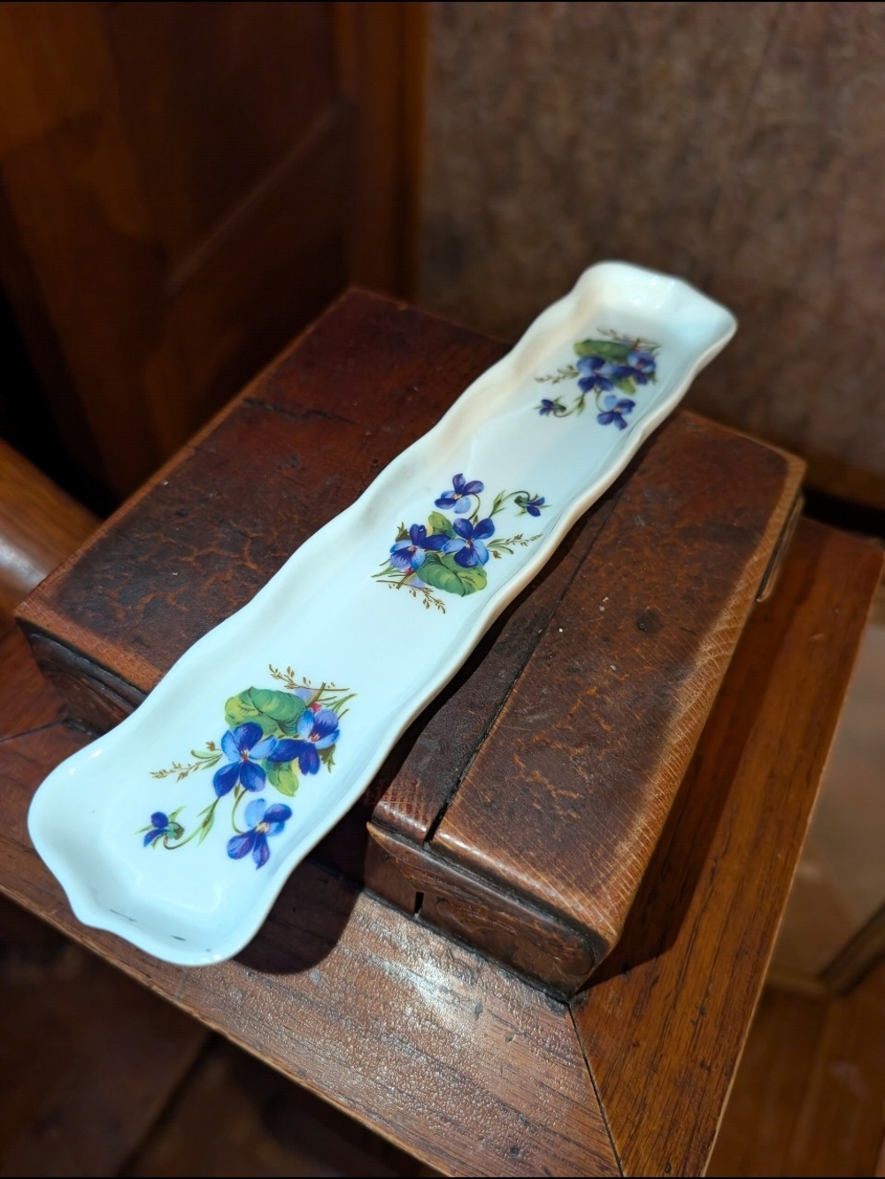 Vintage Rochard Limoges France Porcelain Tray | Hand Painted Violet Floral Trink